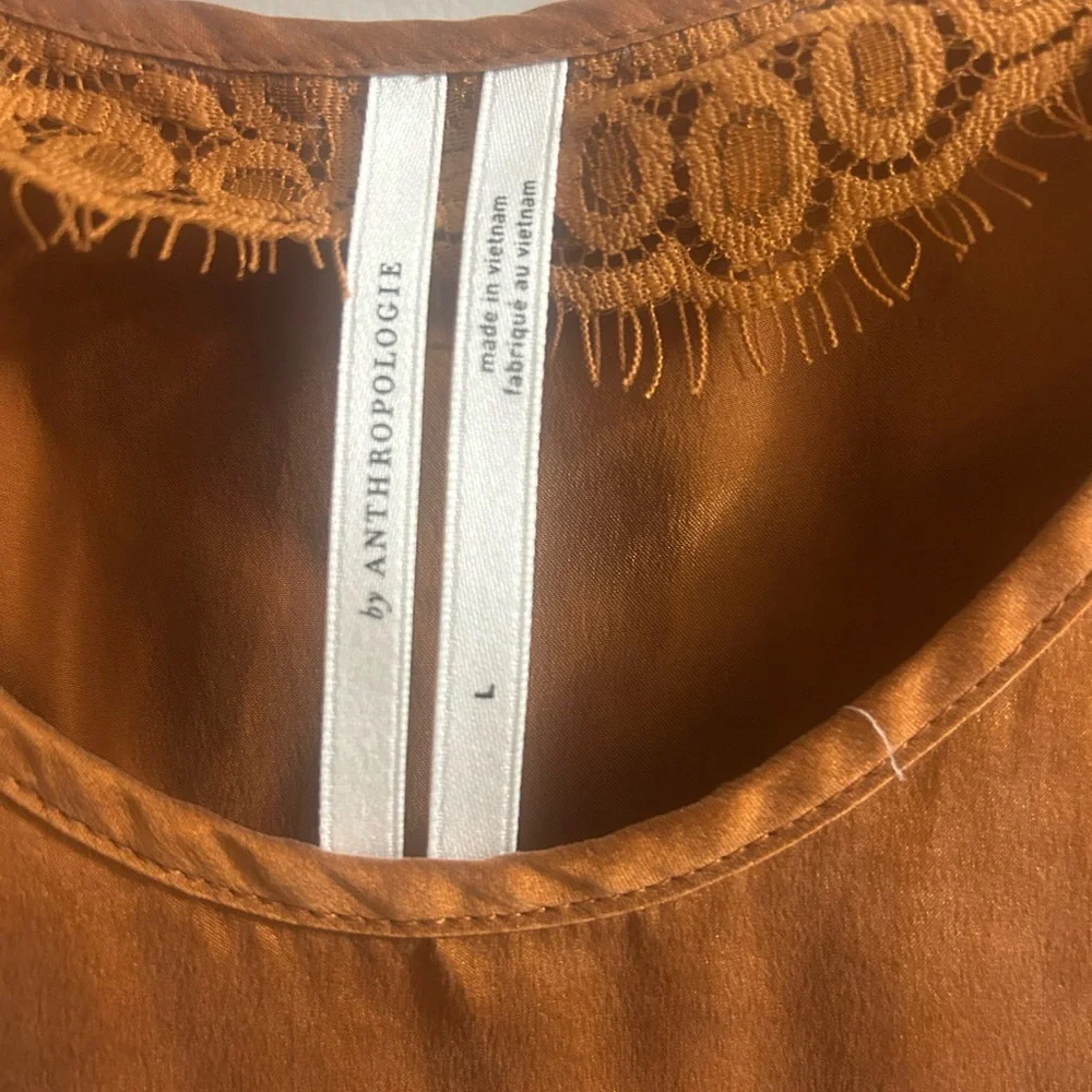 Anthropologie 100% silk Burnt Orange Short Sleeve Tee - Picture 4 of 10